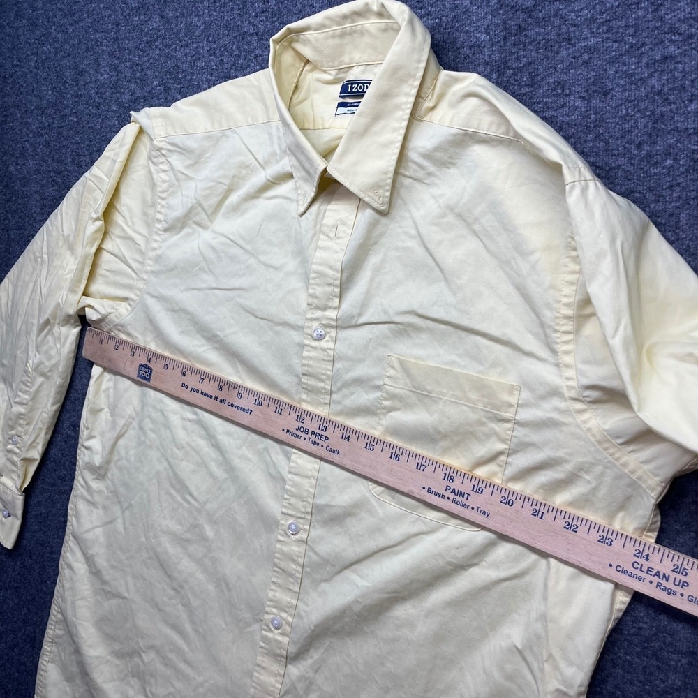 IZOD Dress Shirt Mens Large 16-16.5 32/33 Yellow All-Over Stretch Oeko Tex - Picture 5 of 16